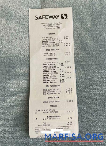 Downloadable Safeway supermarket payment cehck download for verification